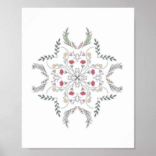 Schönes Blumenmuster, Mandala Poster (Vorne)