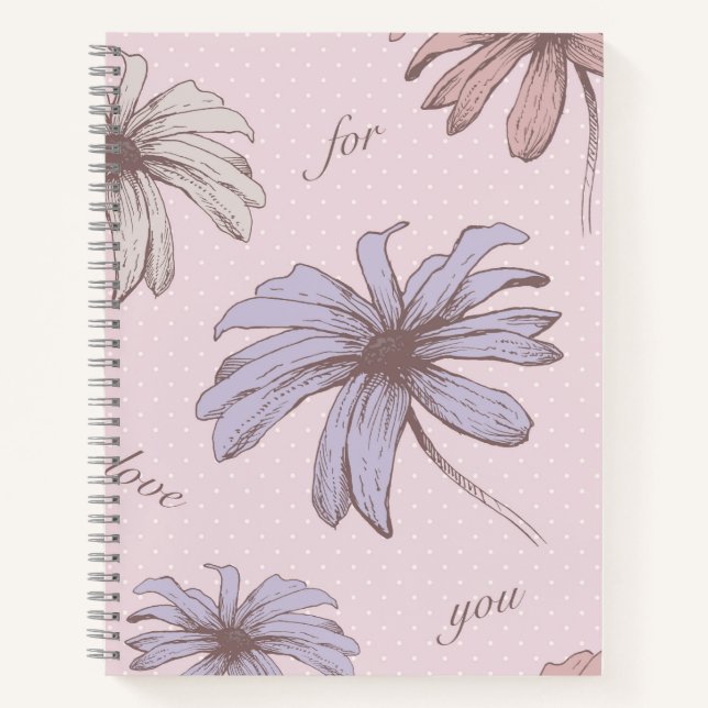Schönes Blumenmuster mit Text romantischer Polka P Notizbuch (Vorderseite)