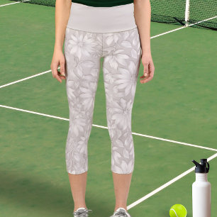 Schönes Blumenmuster Natürliche weiße Blume Elegan Capri Leggings