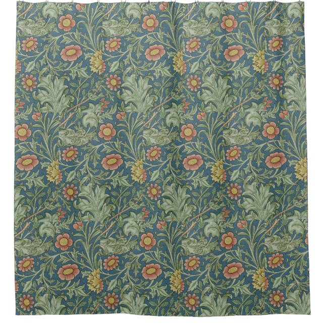 Schönes Blumenmuster William Morris Green Pink Duschvorhang (Vorderseite)