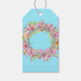 Schönes Blumenreath Rosa Blume auf Aqua Gift Geschenkanhänger