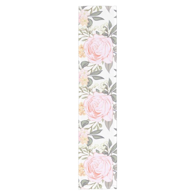 Schönes Blumenrosa und grünes Blattwerk Kurzer Tischläufer (Vorderseite)