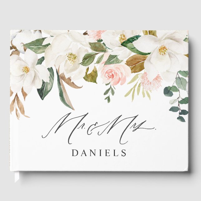 Schönes Blush & White Floral Wedding Zeichen Gästebuch (Vorderseite)