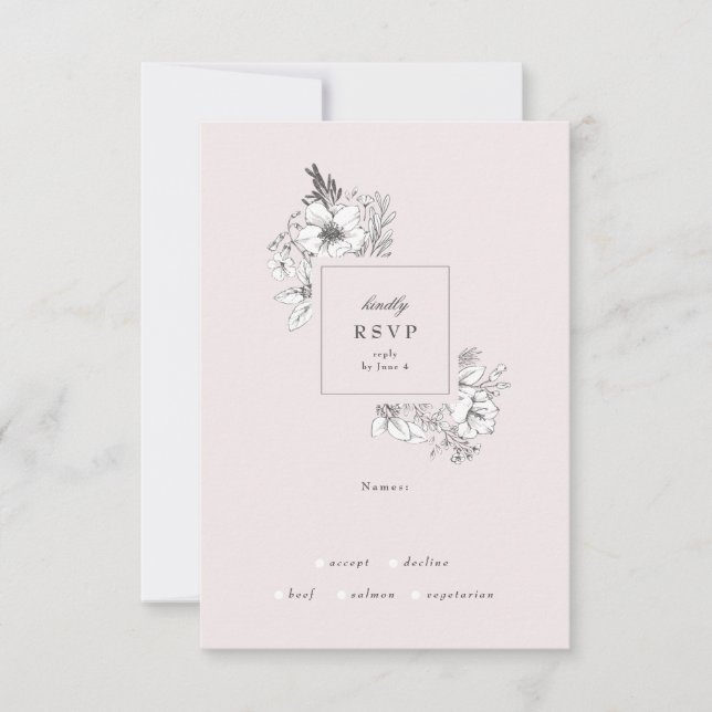 Schönes blütenfarbenes Monogramm RSVP Karte (Vorderseite)