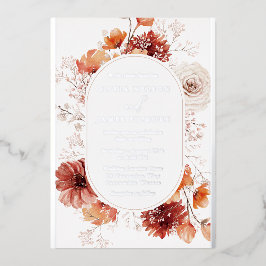 Schönes Boho Blumenrahmen Hochzeit Real Silver Folieneinladung