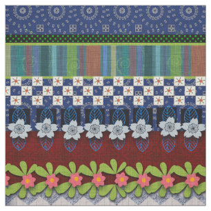 Schönes Boho Border Whimsisches Blumendesign Stoff