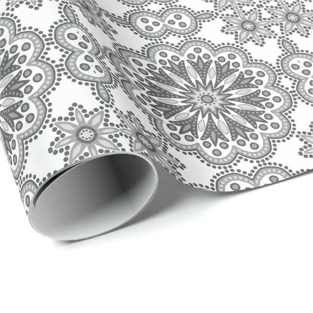 Schönes Boho graue und weiße Talavera-Fliese Geschenkpapier (Rolleneckpunkt)