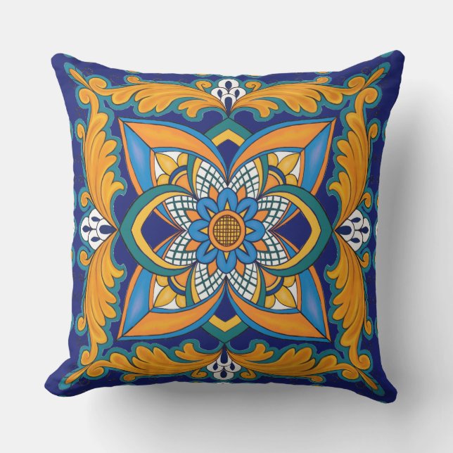 Schönes Boho Italienisches Tile Außenpilz Kissen (Vorderseite)