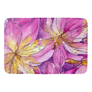 Schönes Boho Pink und Gold Floral Muster Badematte
