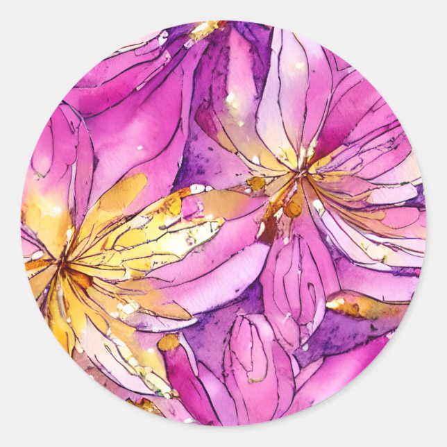 Schönes Boho Pink und Gold Floral Muster Runder Aufkleber (Vorderseite)