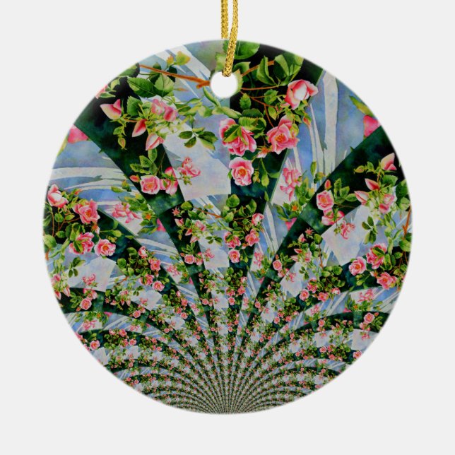 Schönes bohrosa, rote Rosen, Aquarellblumen Keramik Ornament (Vorne)