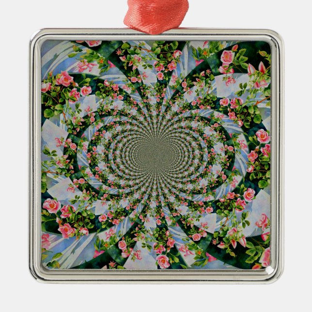 Schönes bohrosa, rote Rosen, Aquarellblumen Ornament Aus Metall (Vorne)