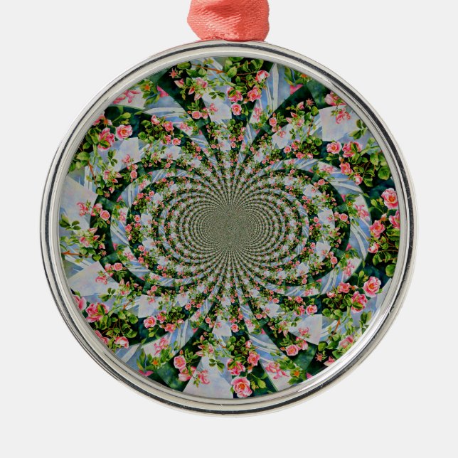 Schönes bohrosa, rote Rosen, Aquarellblumen Silbernes Ornament (Vorne)