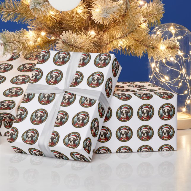 Schönes Boston Terrier Dog Weihnachtsmuster Geschenkpapier (Feiertage)