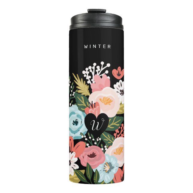 Schönes botanisches blühendes Blumenherz Thermosbecher (Vorderseite)