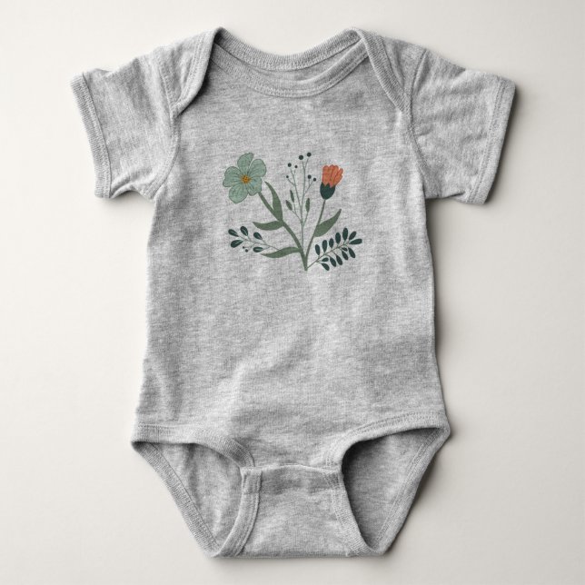 Schönes botanisches Blumenmotiv Baby Strampler (Vorderseite)