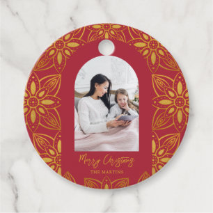 Schönes botanisches Frame Arch Foto Weihnachten Geschenkanhänger