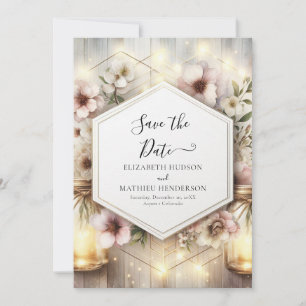 Schönes botanisches Mason Jar Wedding Save The Date