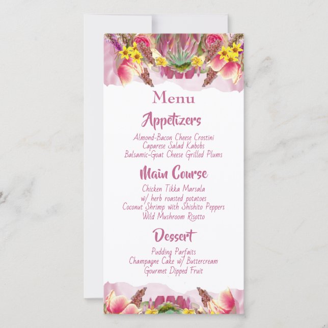 Schönes botanisches Menü im Blumengarten (Vorderseite)