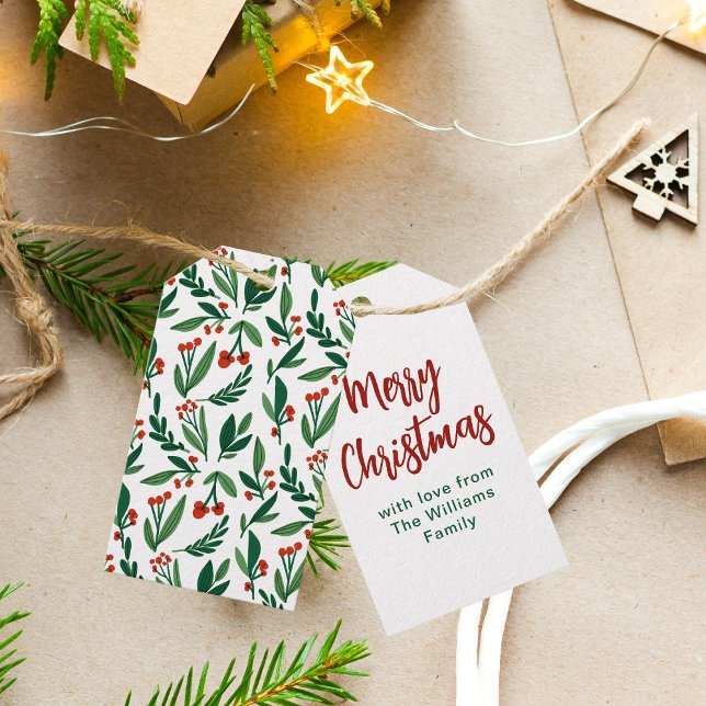 Schönes botanisches Muster Grün Weihnachten Geschenkanhänger (Von Creator hochgeladen)