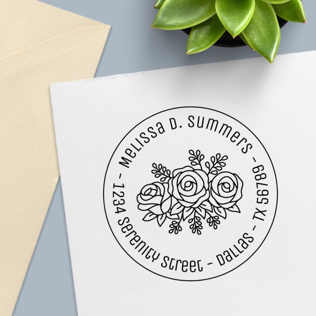 Schönes Bouquet der Rose Blume Runde Adresse 3 Permastempel (Von Creator hochgeladen)