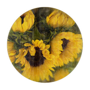 Schönes Bouquet mit goldenen Sonnenblumen Schneidebrett