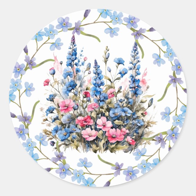 Schönes Bouquet mit Wasserfarben Runder Aufkleber (Vorderseite)