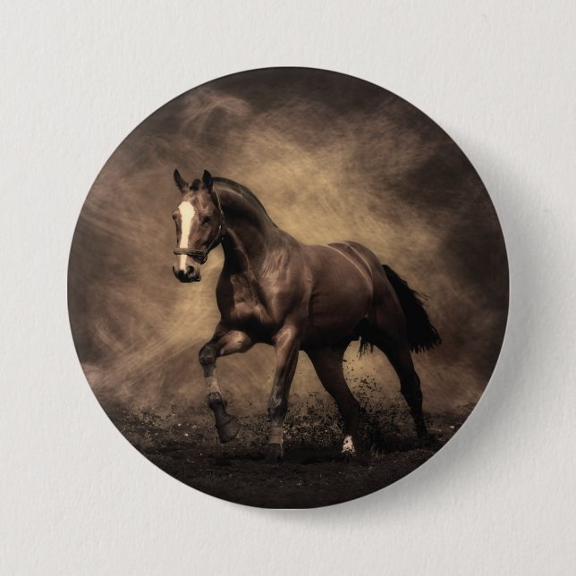 Schönes, braunes Pferdekissen Button (Vorderseite)