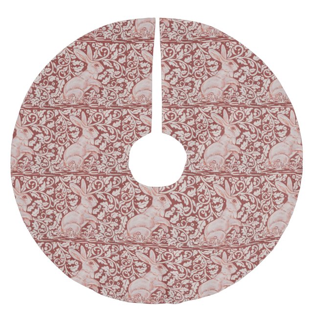 Schönes Brick Red White Rabbit Blumenrock Polyester Weihnachtsbaumdecke (Vorderseite)