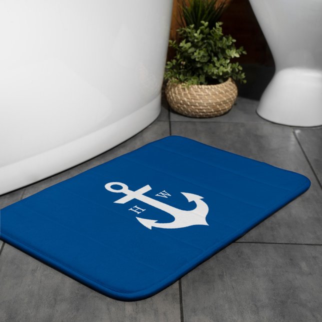 Schönes Bright Blue Anchor Monogram Badematte (Von Creator hochgeladen)