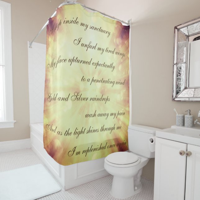 Schönes Brown/Gold Cleansing Mantra Design Duschvorhang (Beispiel)