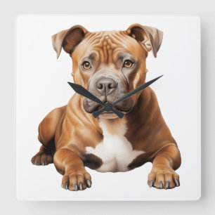 SCHÖNES BROWN PERSONAL BULL TERRIER HUND QUADRATISCHE WANDUHR