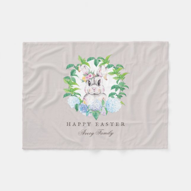 Schönes Bunny Wreath Ostern Personalisiert Fleecedecke (Vorderseite (Horizontal))