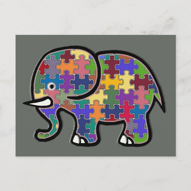 schönes, buntes Elefantenpuzzle Postkarte (Vorderseite)