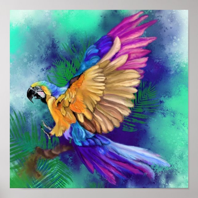 Schönes buntes Papageienplakat - Aquarell Poster (Vorne)