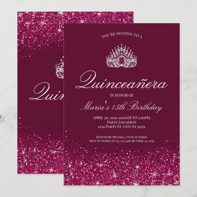 Schönes Burgund| Quinceñera Einladung (Vorne/Hinten)