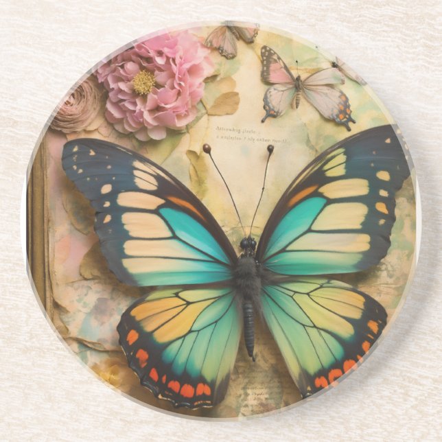 Schönes Butterfly Design Sandstone Untersetzer (Vorne)