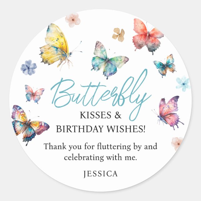 Schönes Butterfly-Mädchen zum Geburtstag Runder Aufkleber (Vorderseite)