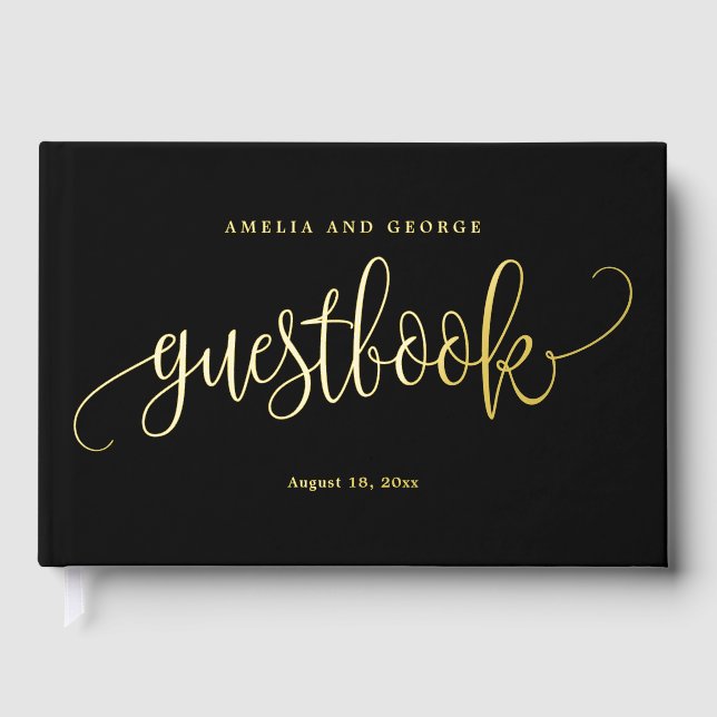 Schönes Calligraphy Editable Color Foil Gästebuch (Vorderseite)