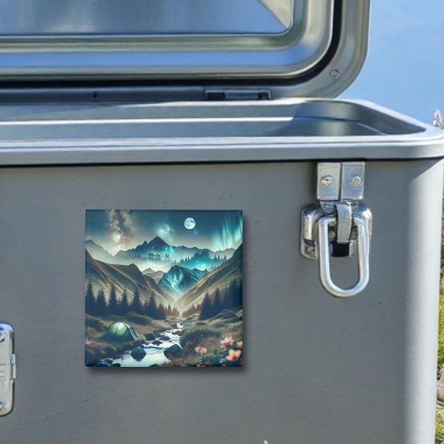 Schönes Camping mit Bergen und Zelt Magnet (Von Creator hochgeladen)