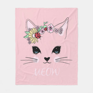 Schönes Cat Face Meow Pink Niedlich Kitten Funny C Fleecedecke