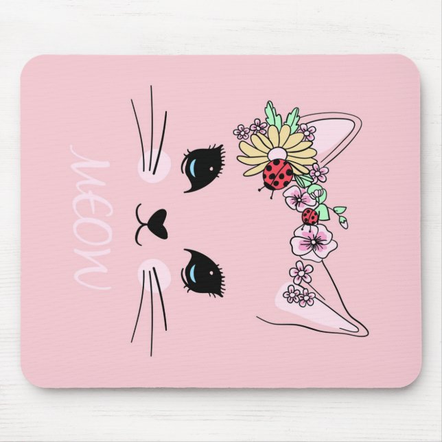 Schönes Cat Face Meow Pink Niedlich Kitten Funny C Mousepad (Vorne)
