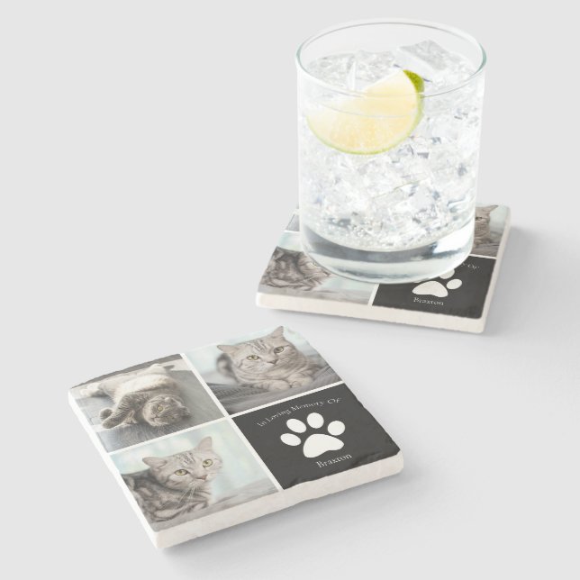 Schönes Cat Memorial Custom Pet Foto Keepake Steinuntersetzer (Seitenansicht)