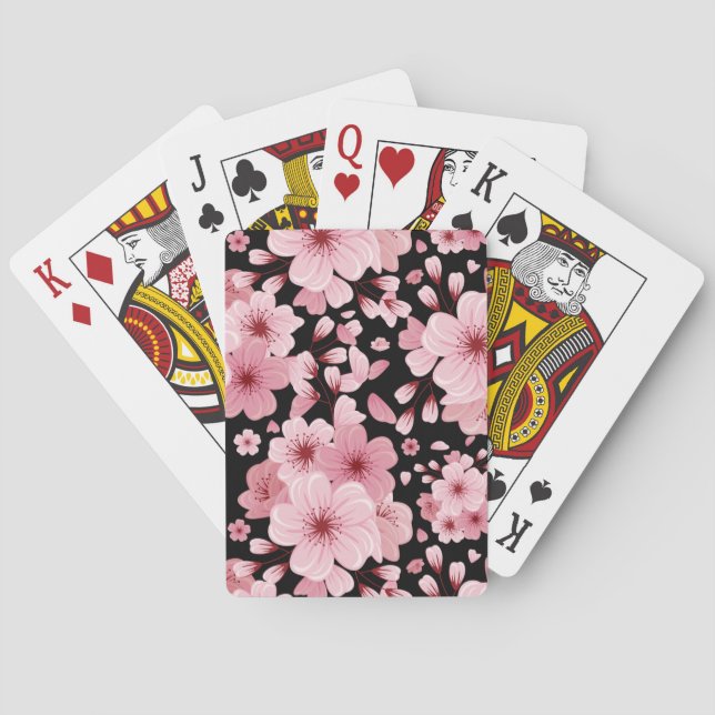 Schönes Cherry Blossom auf schwarzem Hintergrund Spielkarten (Rückseite)