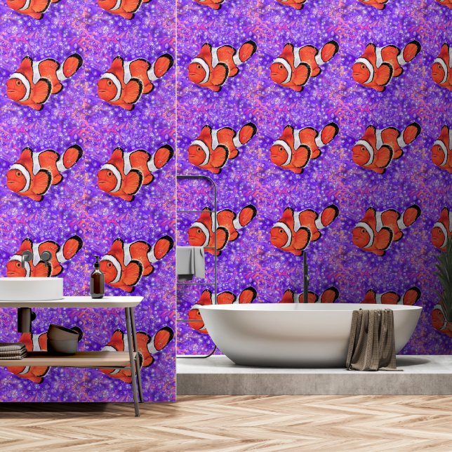 Schönes Clownfish Gemälde Tapete (Badezimmer)