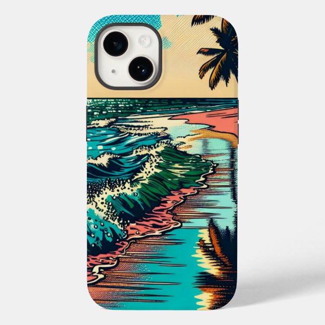 Schönes Comic Pop Art Style Beach Szene Case-Mate iPhone 14 Hülle (Rückseite)