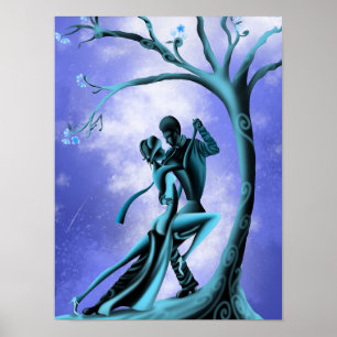 Schönes Couple Dance Tango im Mondlicht Poster