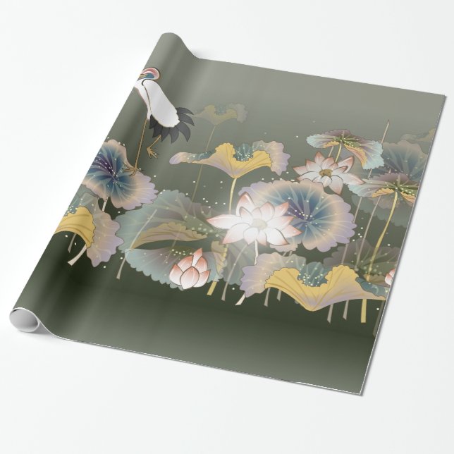 Schönes Cranes Lily Pads Wrapping Paper Geschenkpapier (Ungerollt)