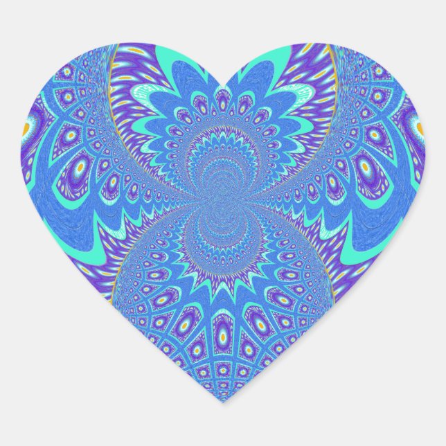 Schönes cyan-blaues Kaleidoskop-Vektordesign Herz-Aufkleber (Vorderseite)