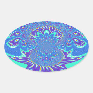 Schönes cyan-blaues Kaleidoskop-Vektordesign Ovaler Aufkleber
